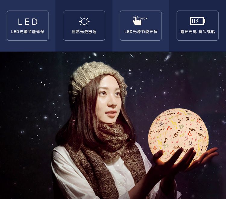 3D月球灯跨境创意小夜灯浪漫梦幻少女ins睡眠卧室床头音符台灯详情图3