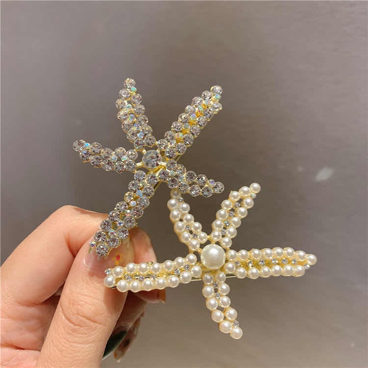 New pearl starfish hairpin super flash full drill duck beak clip bangs clip adult tiara thumbnail
