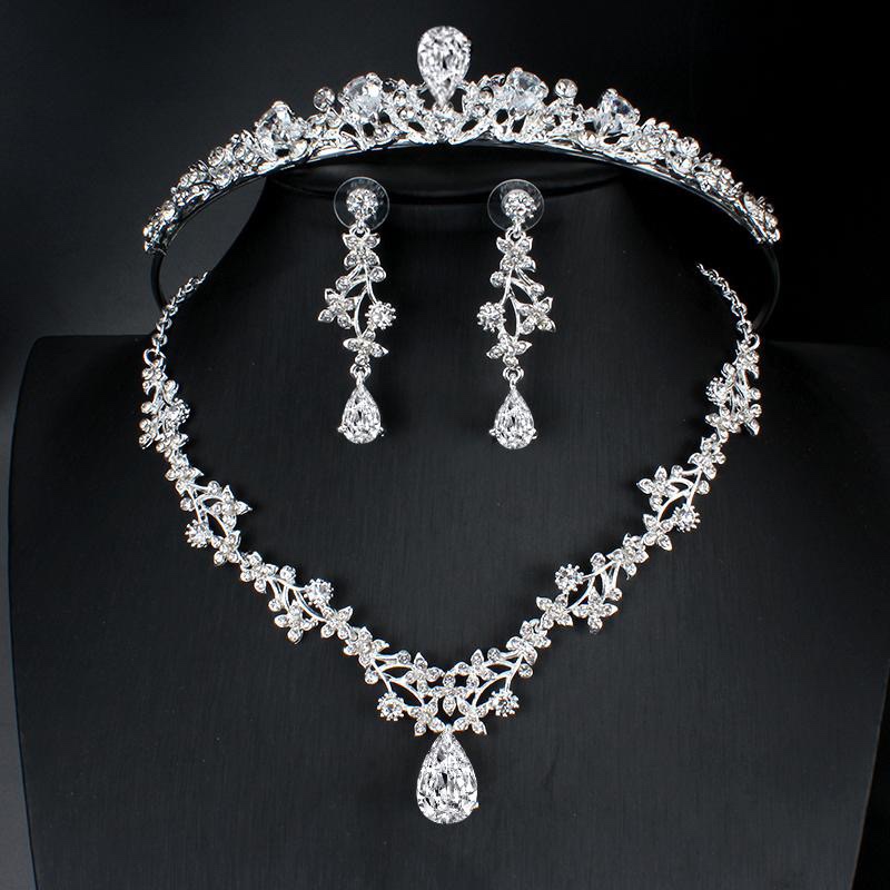 Bridal Crown Earrings Necklace Set Chain