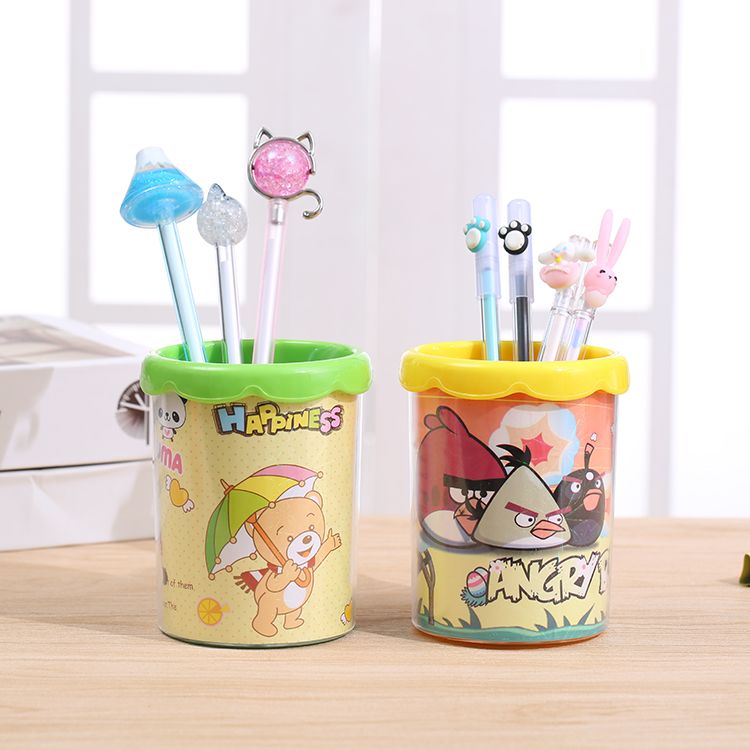 Creative, fashionable and cute cartoon pen holder, modern office simple student desktop plastic round stationery storage box detail image 1