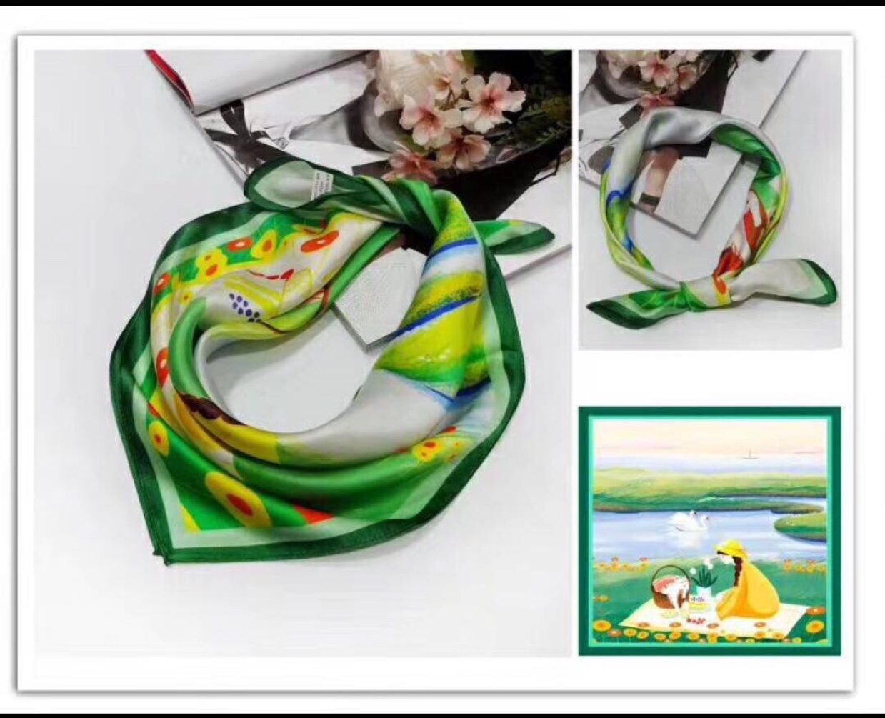 Green silk scarf scarf Long scarf shawl