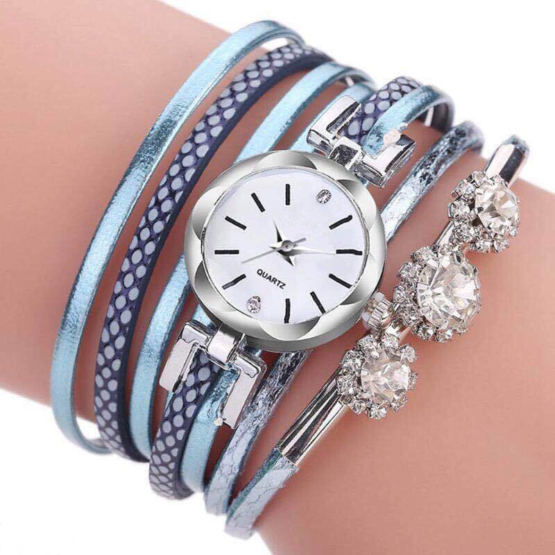 New women's fashion bracelet watch, fashionable PU fine strap, exquisite diamond-encrusted alloy quartz watch wholesale