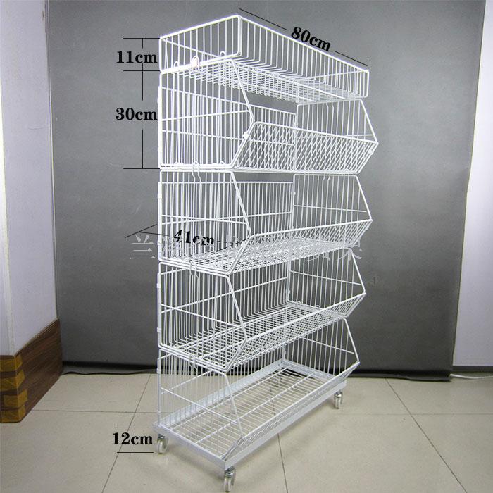 白色超市货架药店斜口篮储物网架移动玩具收纳整理篮置物架带轮详情图1