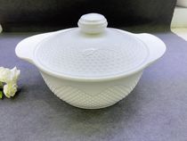 White ceramic soup POTS and bowls