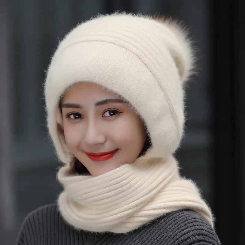 Woolen Hat Children's Solid Color Scarf One Wrap Head Ear Protection Knitted Hat Autumn And Winter New Warm Rabbit Hair Woolen Hat Specification drawing