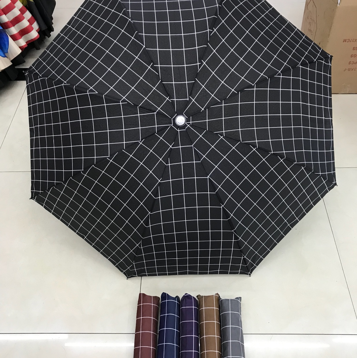 Triple Folding Plaid Umbrella Shade Umbrella Clear Umbrella Plaid Umbrella
