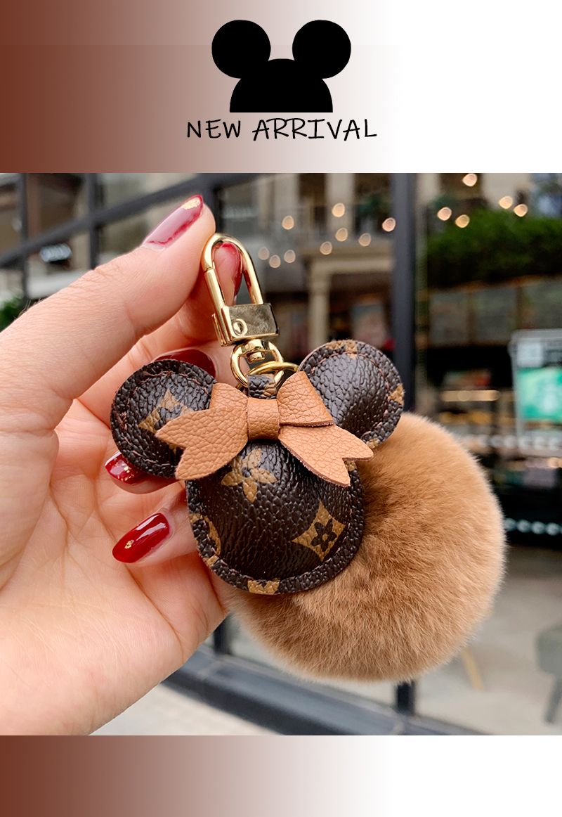 LV&GEDETE Car Key chain pendant for lady leather rope key chain ring personalized Mickey bag pendant pendant