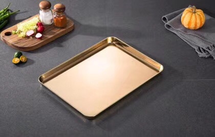Japanese-style flat-bottomed square plates in titanium gold and rose gold Item Picture