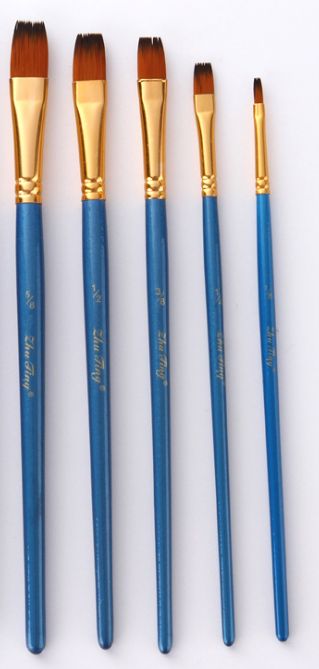 Wholesale of 5 pearlescent blue stem nylon bristle watercolor brushes, flat head 22