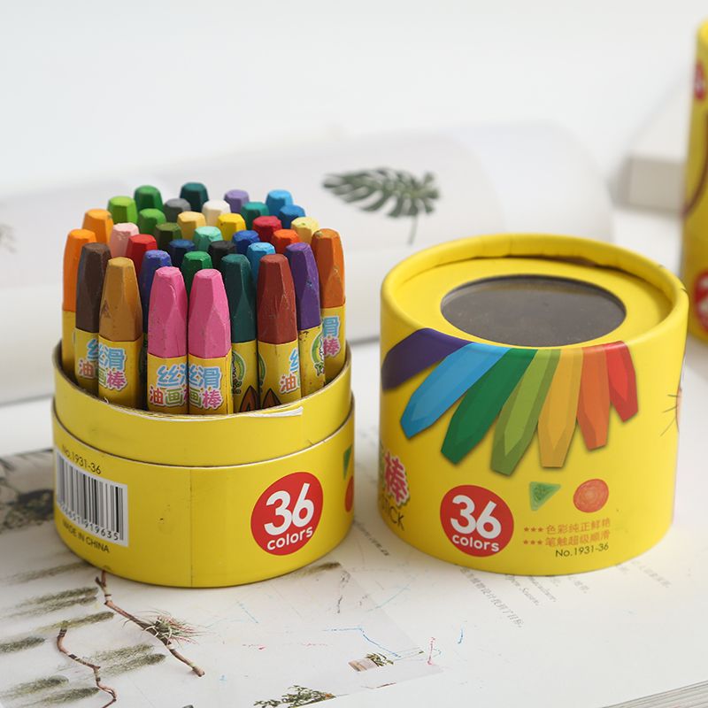 Cartoon barrel oil painting stick 36 color hexagonal children's painting crayons fine art painting pens wholesale school supplies