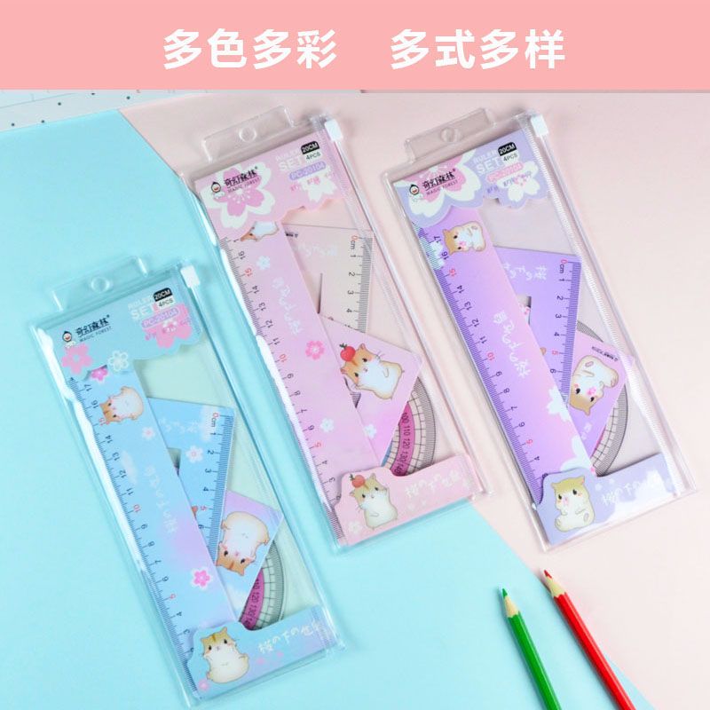 The manufacturer offers wholesale of the new 20CM student plastic PVC ruler set, a color ruler set of four pieces detail image 4