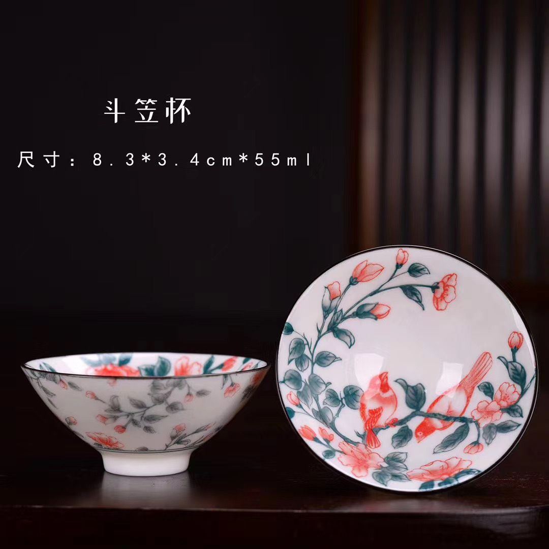 Kunkun Ceramic Vintage blue and White Porcelain Tea Bowl, bamboo hat Cup, Ceramic Gongfu Tea set, Tasting Cup, Household Tea cup, Master Cup 006 detail image 1