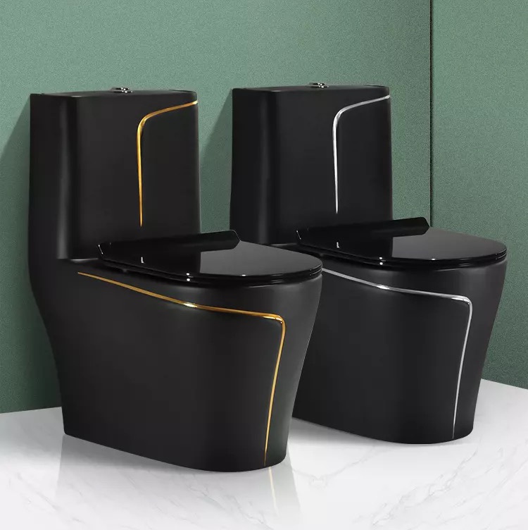 马桶陶瓷哑光黑色马桶卫浴洁具坐便器电镀工艺地排墙排超大吸力