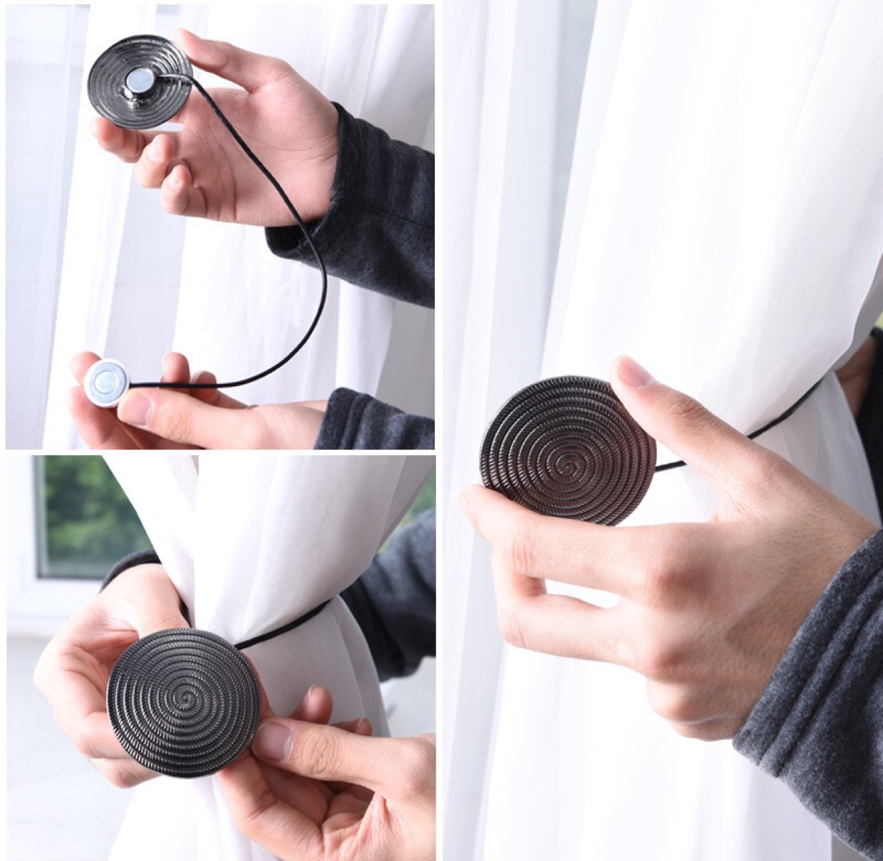 A pair of curtain hooks are installed with magnetic free curtain hooks, wall hooks and curtain clips thumbnail