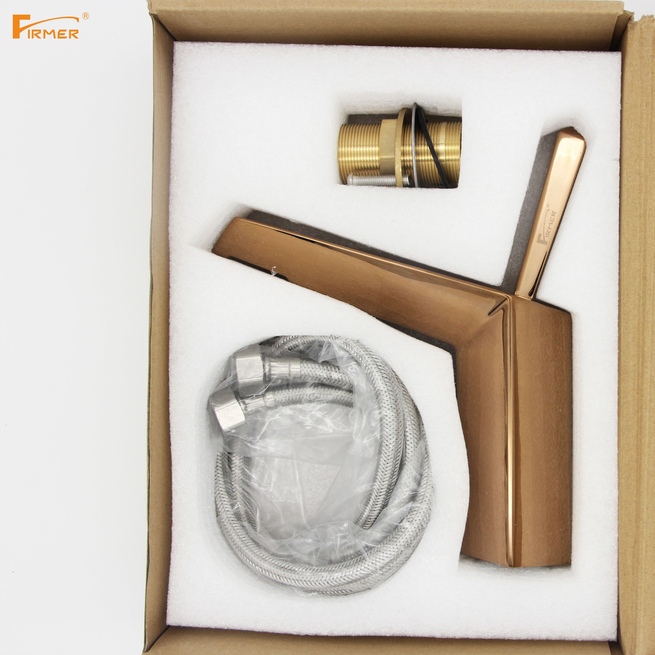 Firmer All-Copper Rose Gold Washbasin Faucet, Cold And Hot Water Faucet details Picture