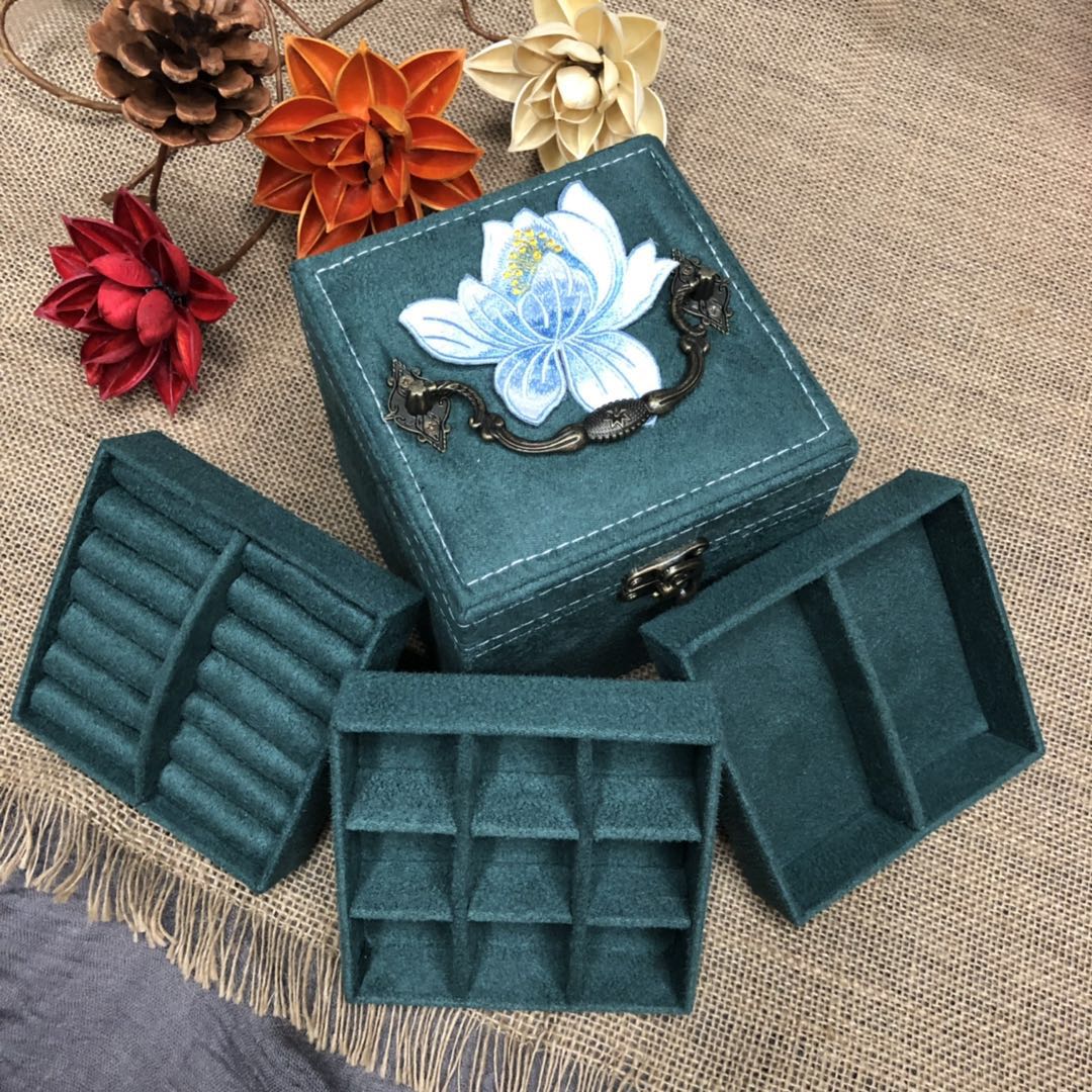 New jewelry box, wooden leather accessory box - stud embroidery box, jewelry and necklace storage box