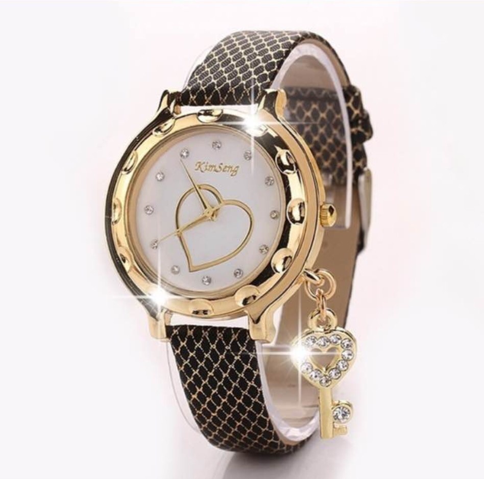 2019 Popular fashion watches: Ladies' cute key pendant Quartz watch with snake-patterned fine leather strap wholesale
