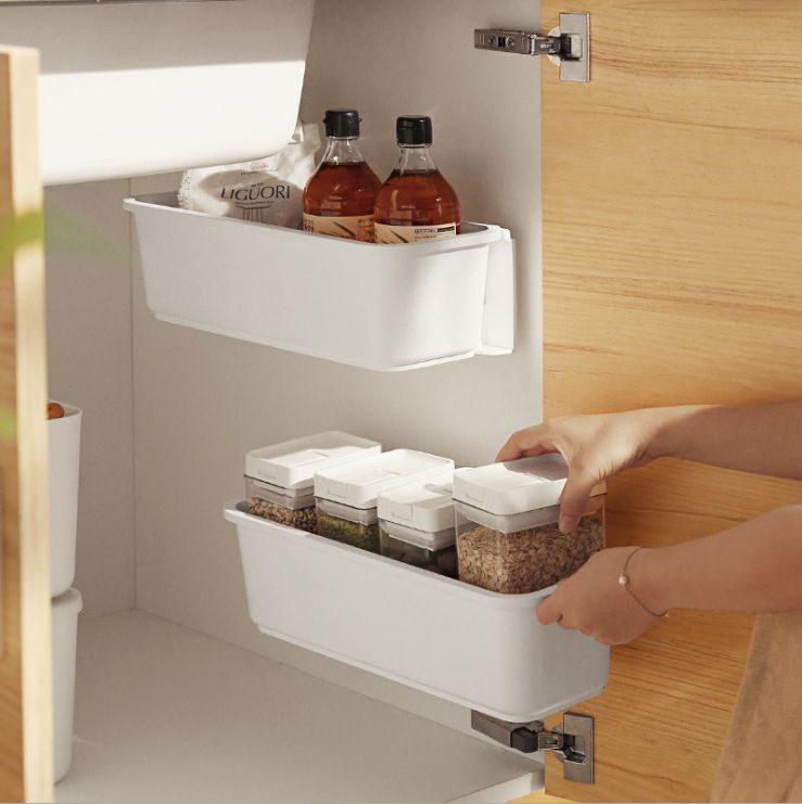 Kitchen storage box wall-mounted perforation-free storage tool holder utensil slit drawer sink storage box push and pull