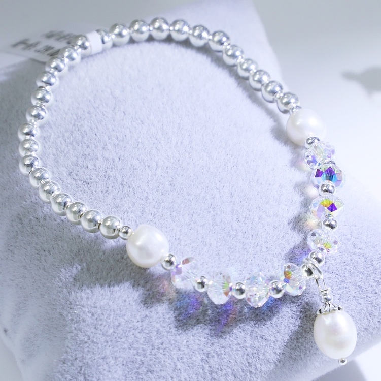 925纯银奥地利水晶淡水珍珠手链