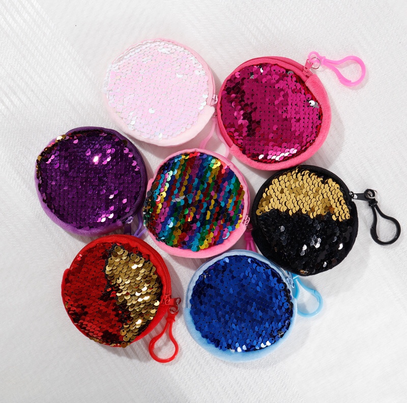 Plush purse glitter circle wallet 8cm glitter purse coin purse keychain wallet children's bag cartoon trendy wallet