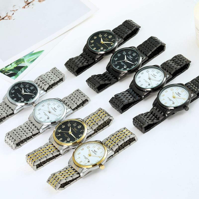 New men's steel band watch with luminous water resistance, single calendar and automatic quartz gift watch, available for one-piece delivery in stock