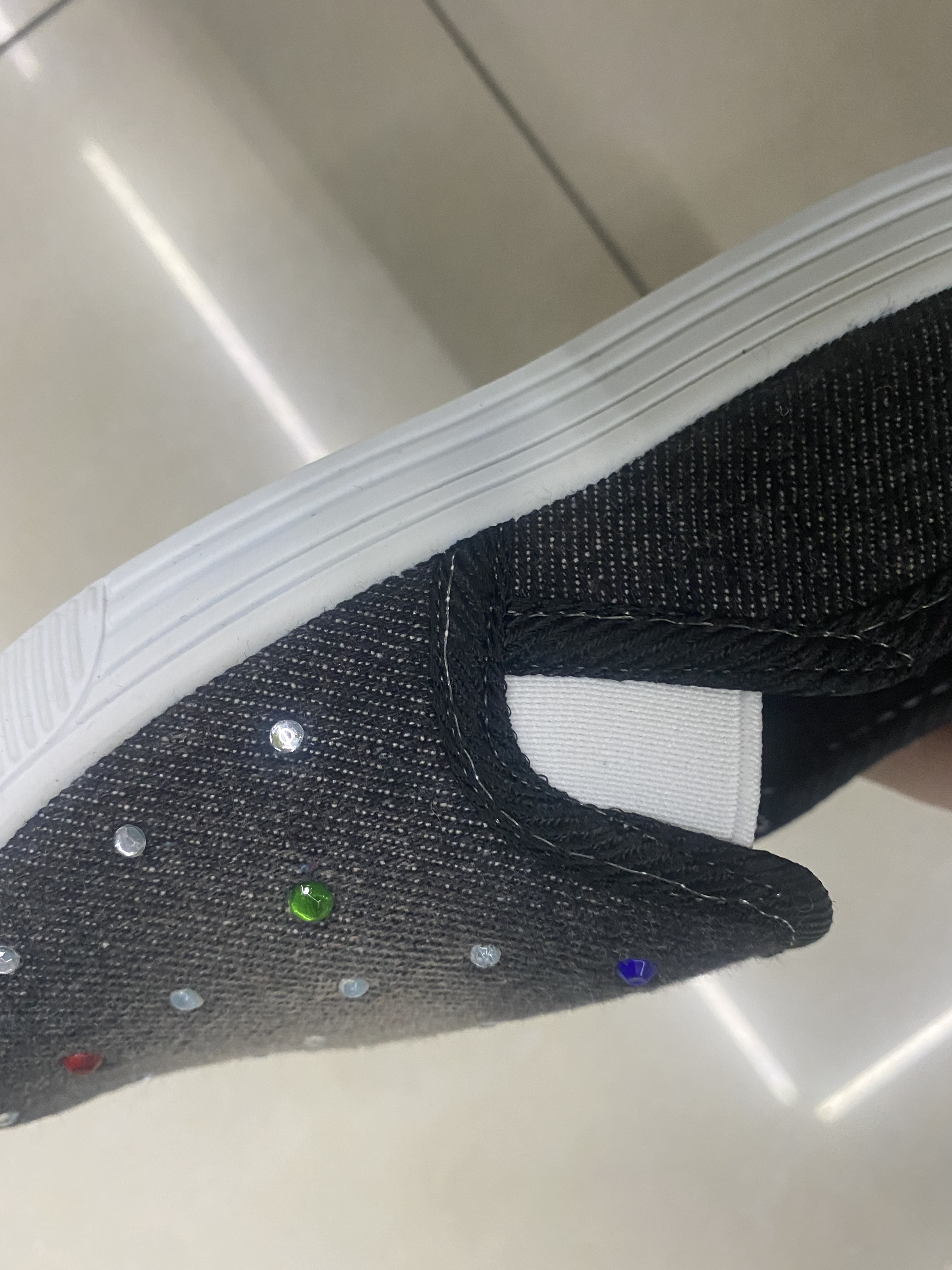 Foreign Trade Small Children Big Children Slip-On Cloth Shoes With Diamond Design Denim Single Shoe Tide Specification drawing