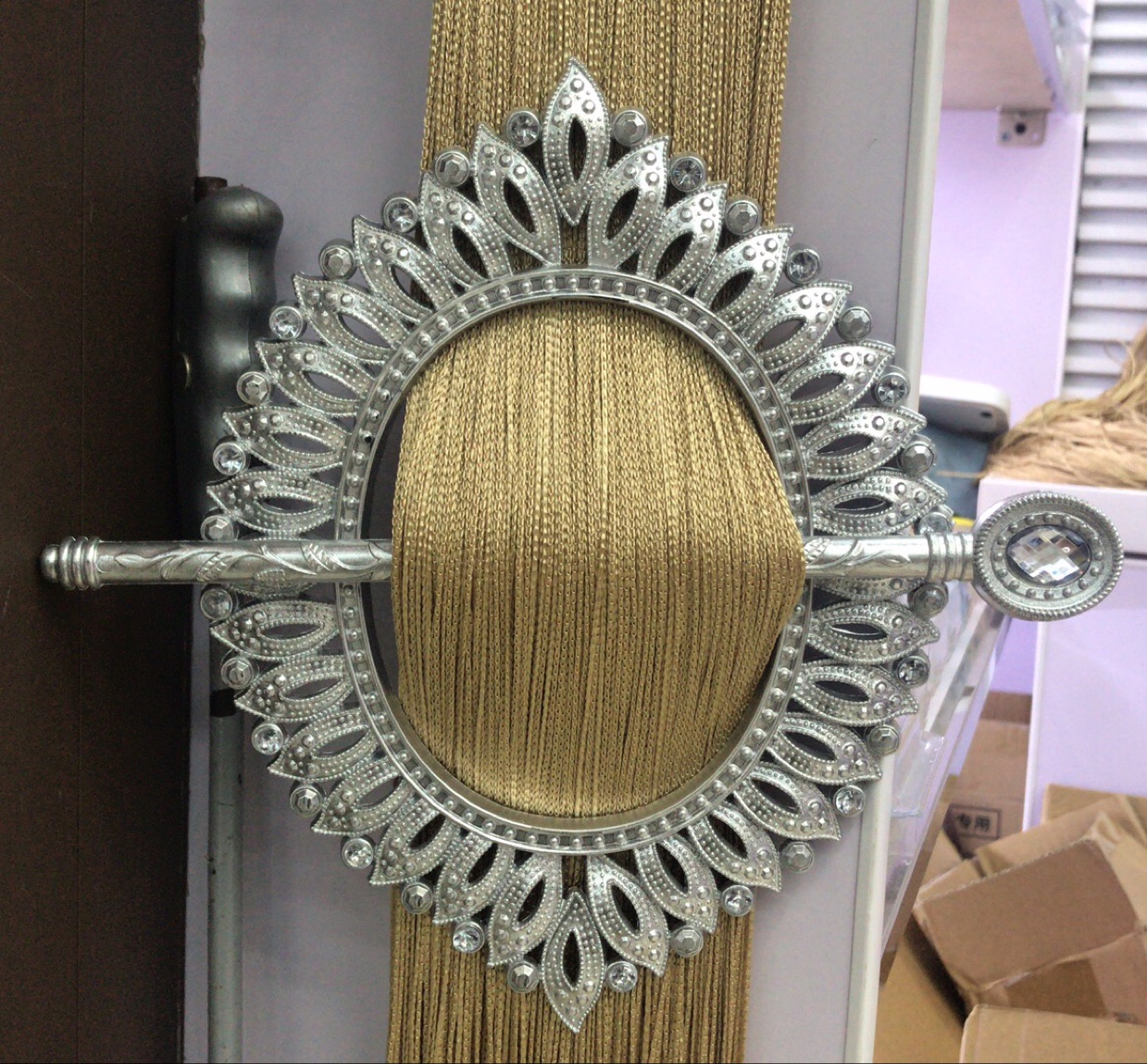 A pair of modern and simple curtains are fitted with a ring and a hook free curtain buckle thumbnail