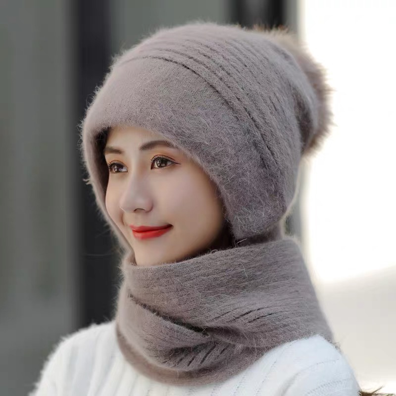 Woolen Hat Children's Solid Color Scarf One Wrap Head Ear Protection Knitted Hat Autumn And Winter New Warm Rabbit Hair Woolen Hat