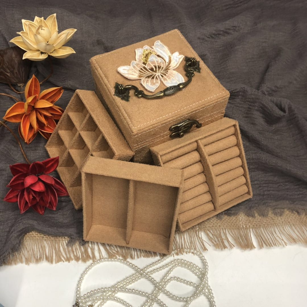 New jewelry box, wooden leather accessory box - stud embroidery box, jewelry and necklace storage box details Picture