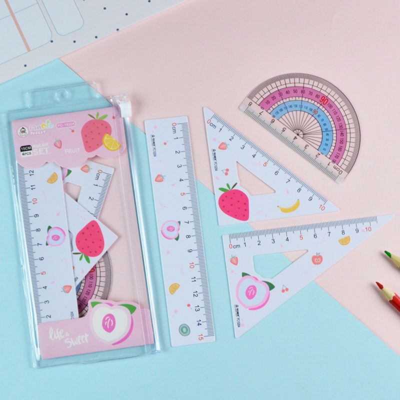 Factory direct sales of 2020 New Student Color Ruler Set, Fresh Fruit Series Ruler Set of Four pieces details Picture