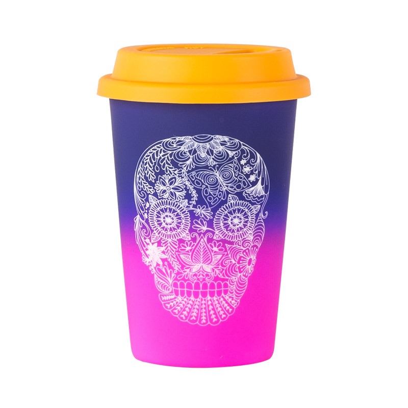 Daily-use ceramic cups, coffee cups, creative gradient color travel cups, covered ceramic cups detail image 3