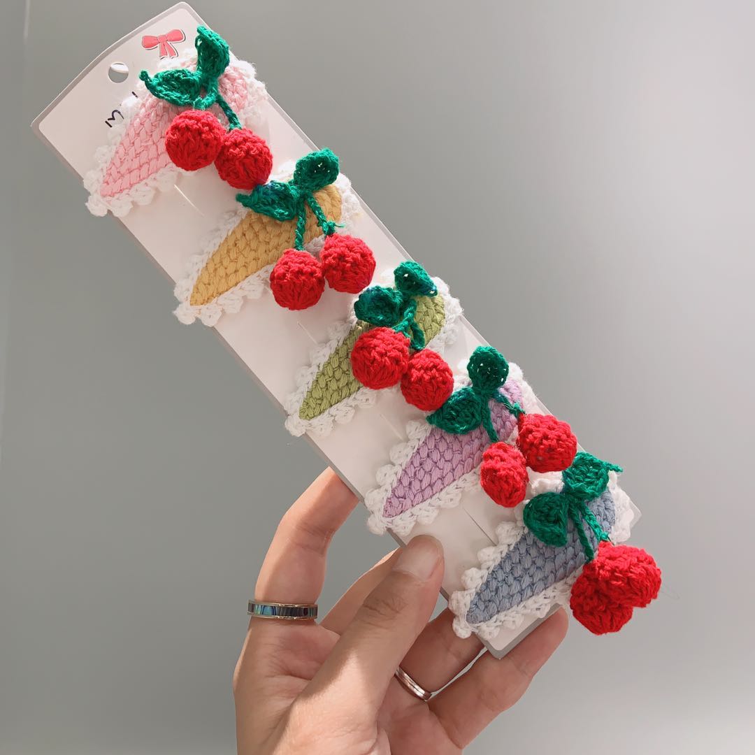 毛线红樱桃BB夹细节图