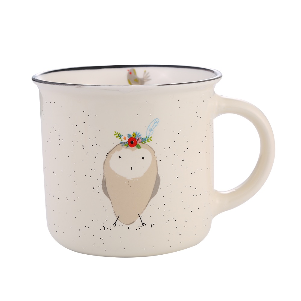 Daily-use ceramic cups, mugs, cartoon bird pattern enamel cups, ceramic coffee cups Item Picture