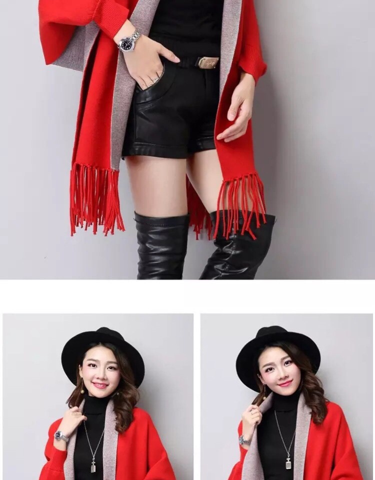 Double-Sided Wool Tassel Knitted Shawl With Sleeves Women's Spring And Winter Thickened Scarf Dual-Purpose Cloak Coat Application Scenario