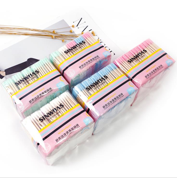 500支精品竹棒棉签五连包清洁棉花棒鑫汇盒装棉签环保时尚一次性专用卫生棉签