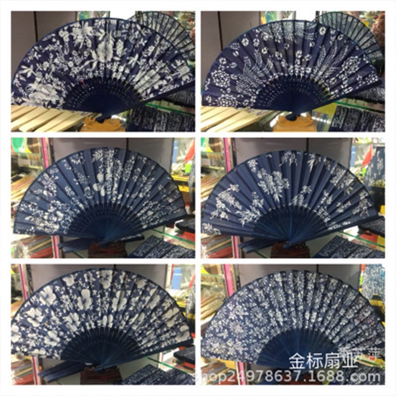 乌镇特产蓝印花布工艺小扇子 折扇女式 中国风旅游纪念品兰花扇详情图9