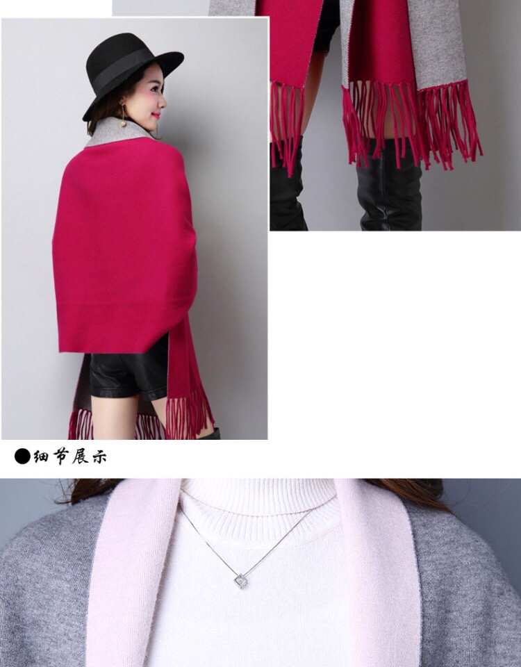 Double-Sided Wool Tassel Knitted Shawl With Sleeves Women's Spring And Winter Thickened Scarf Dual-Purpose Cloak Coat details Picture