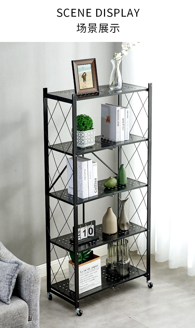No-installation folding storage rack, multi-layer wheeled storage rack, kitchen sundries storage rack Specification image