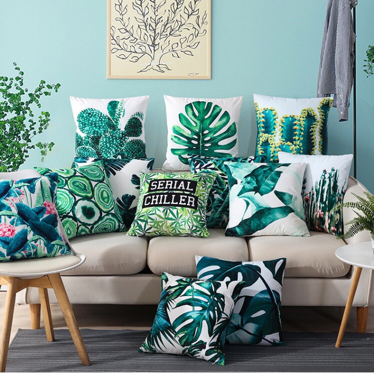 10 types of green plant printed throw pillows with core thumbnail