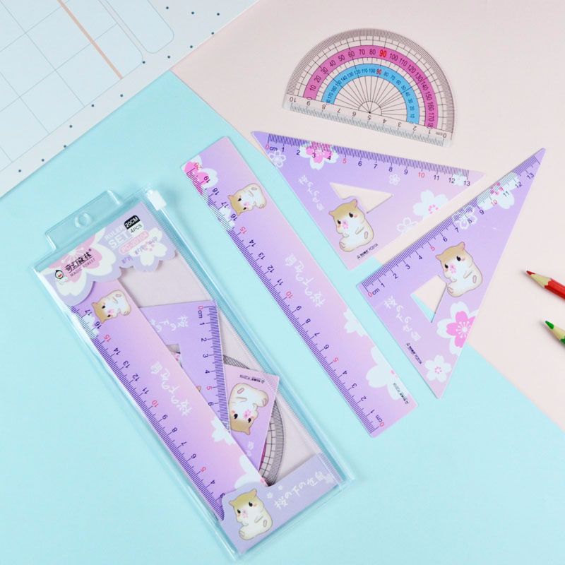 The manufacturer offers wholesale of the new 20CM student plastic PVC ruler set, a color ruler set of four pieces Application Scenario