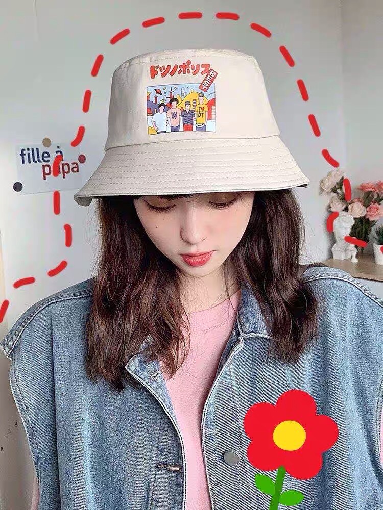 Tangka Hat Industry Original Design Japanese Cute Anime Cute Cotton Cotton Cartoon Pot Hat Street Hipster Shade Fisherman Show Face Small Hat details Picture