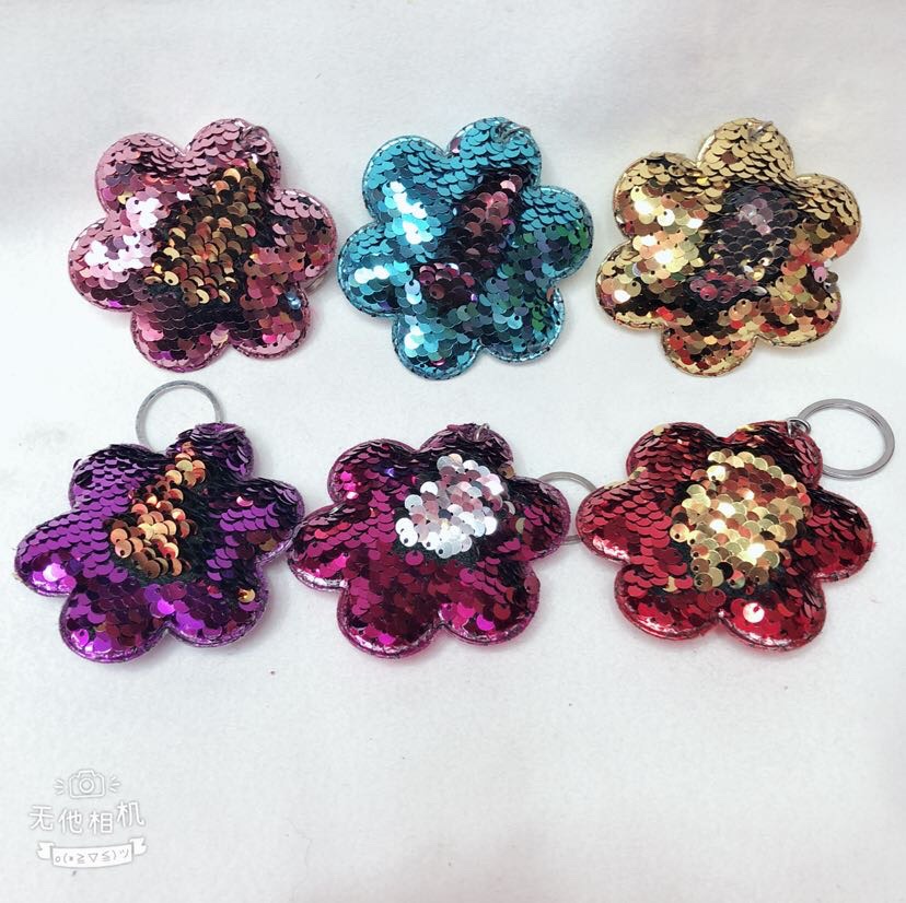 Plush toy pendant sequin key chain Pendant keychain pendant bag pendant flower sequin pendant keychain double-sided sequin pendant
