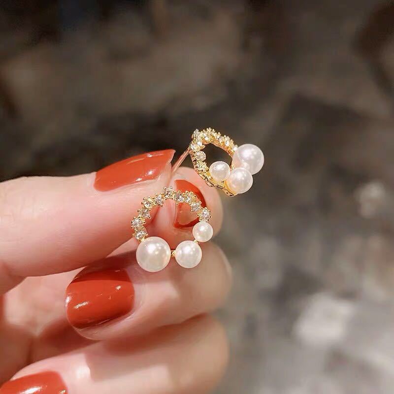 925 Silver Needle Korean style Versatile Round delicate micro-inlaid cute stud earrings ins Girl Series Water diamond Earrings Women's pomelo ears Specification image