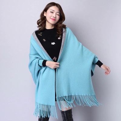 Double-Sided Wool Tassel Knitted Shawl With Sleeves Women's Spring And Winter Thickened Scarf Dual-Purpose Cloak Coat undefined