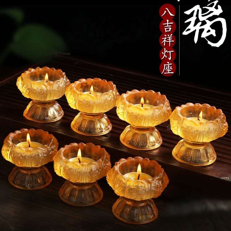 4 hours ghee seed glass candlestick candle base eight auspicious lamp holder thumbnail