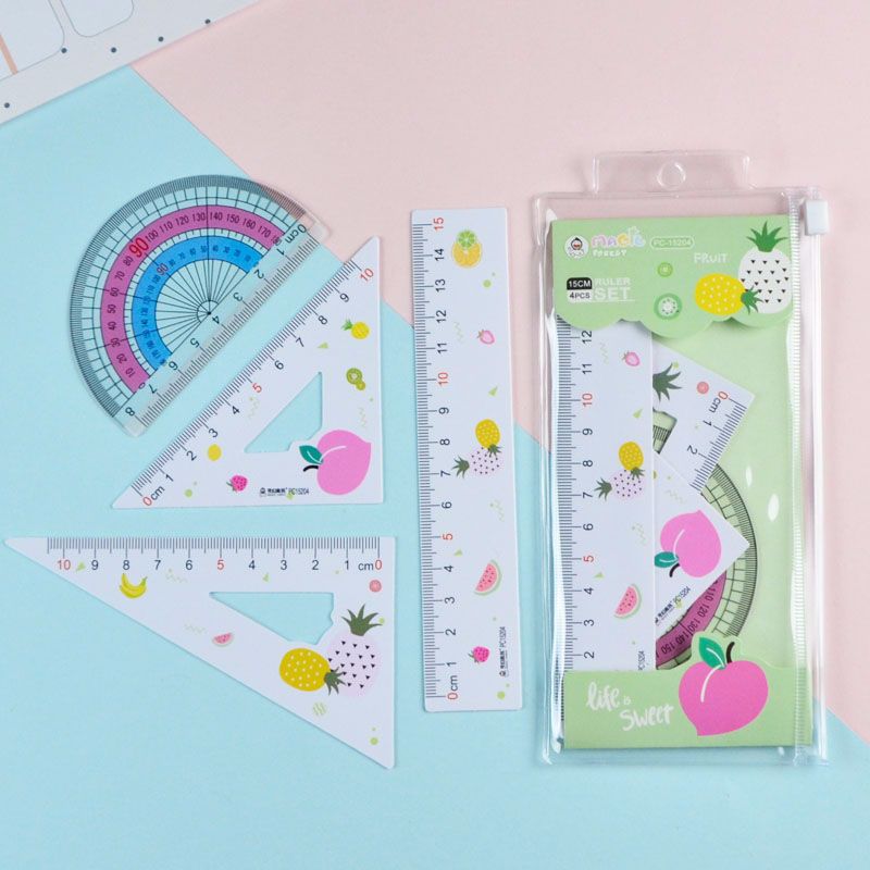 Factory direct sales of 2020 New Student Color Ruler Set, Fresh Fruit Series Ruler Set of Four pieces Application Scenario