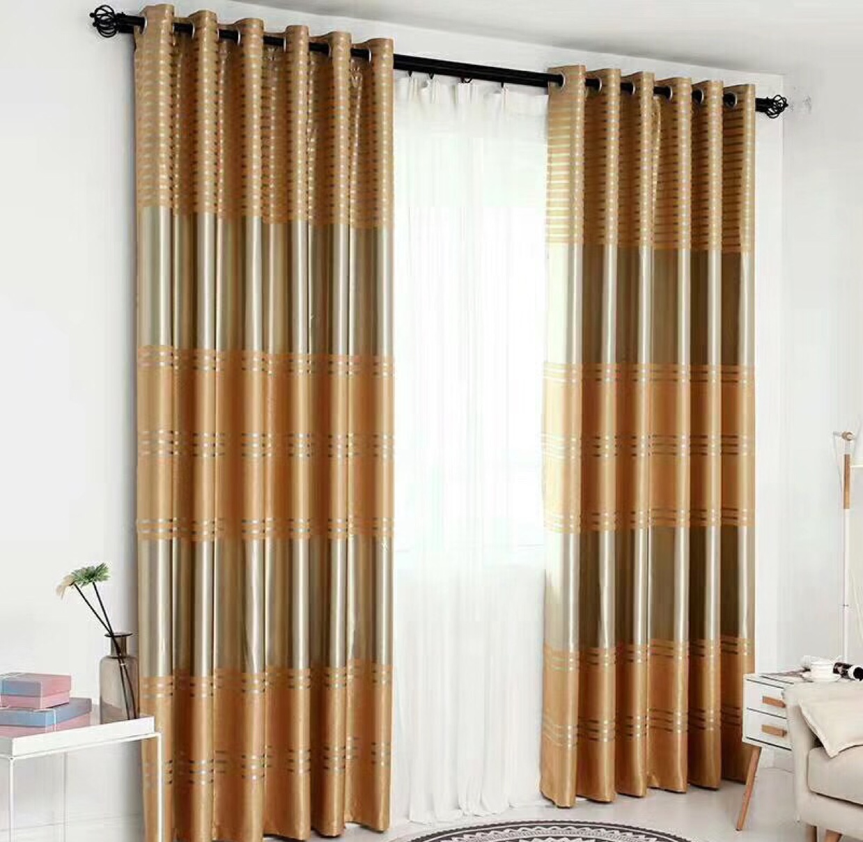 New fine wool strip solid-color blackout fabric 11-color export curtains