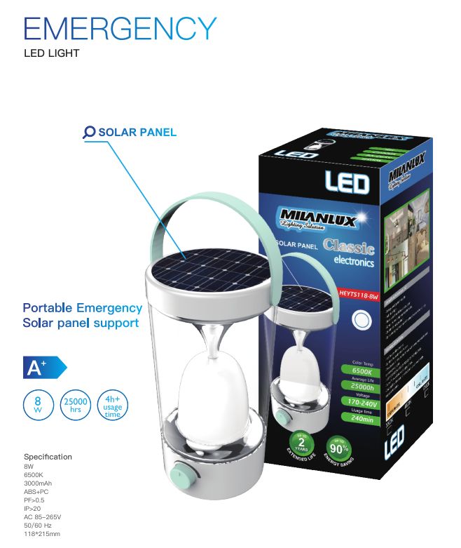 LED emergency light portable with solar panel详情图1
