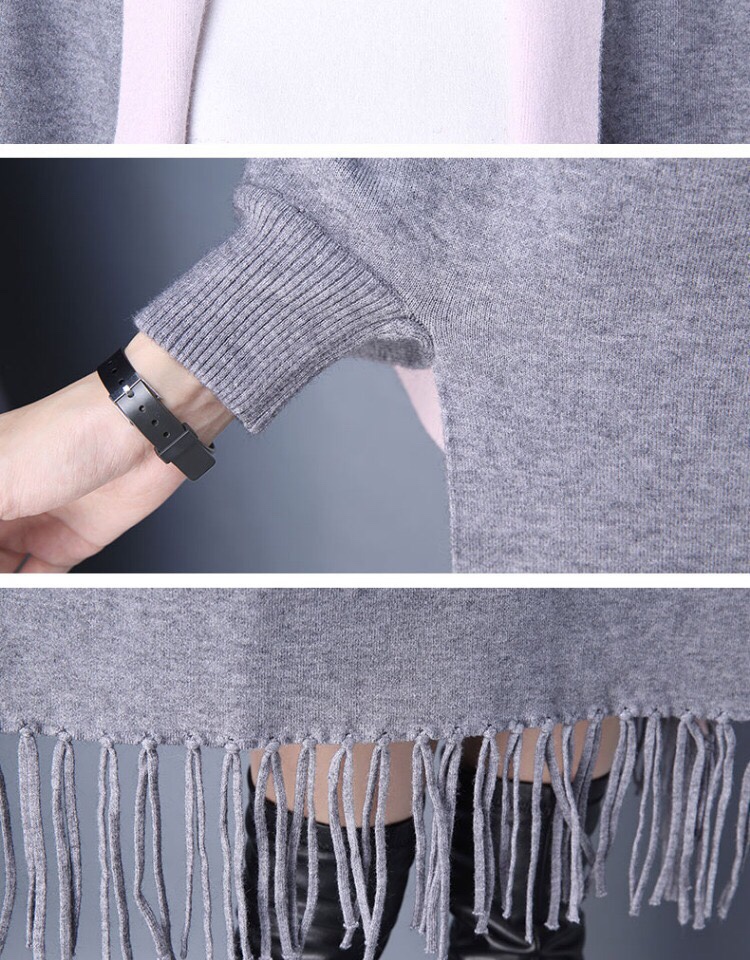 Double-Sided Wool Tassel Knitted Shawl With Sleeves Women's Spring And Winter Thickened Scarf Dual-Purpose Cloak Coat undefined