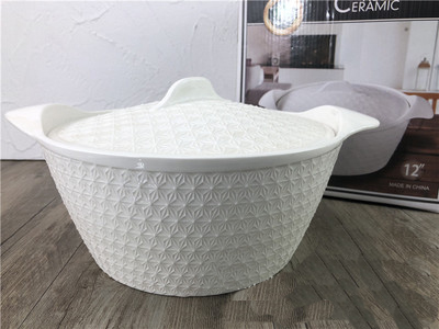 Wholesale and direct sales of creative household hotel high-temperature resistant microwave tableware, stew POTS, embossed double-ear ceramic soup bowls with LIDS details Picture